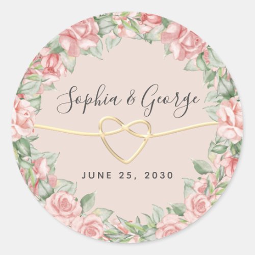 Dusty Pink Floral Wedding Favor Classic Round Sticker
