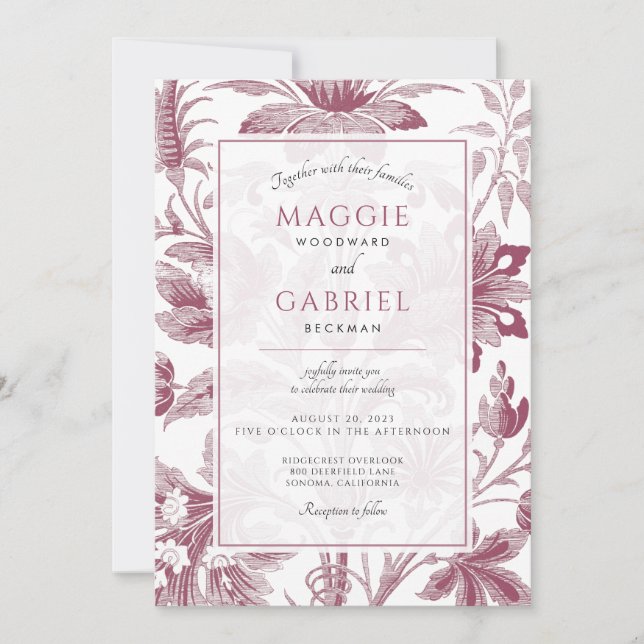 Dusty Pink Floral Wedding Invitation (Front)