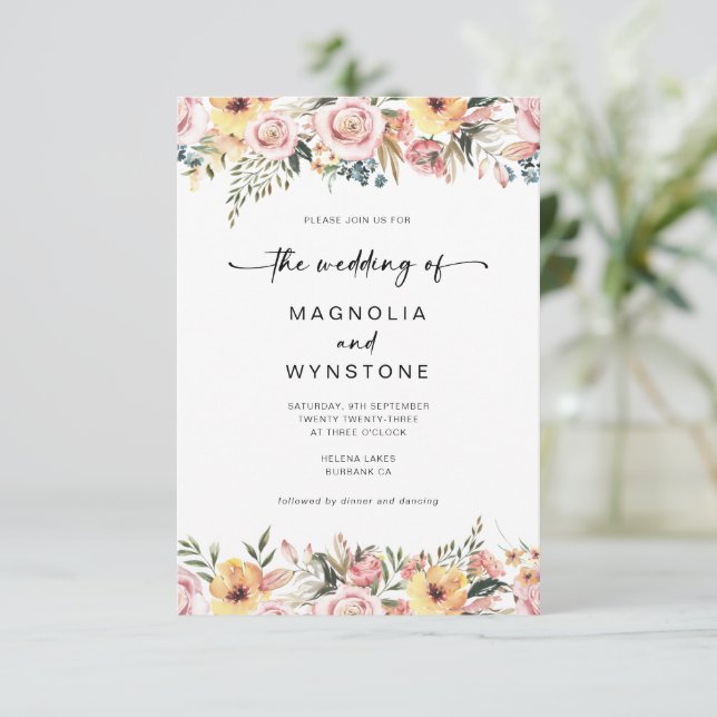 Dusty Pink Floral Wedding Invitation (Standing Front)