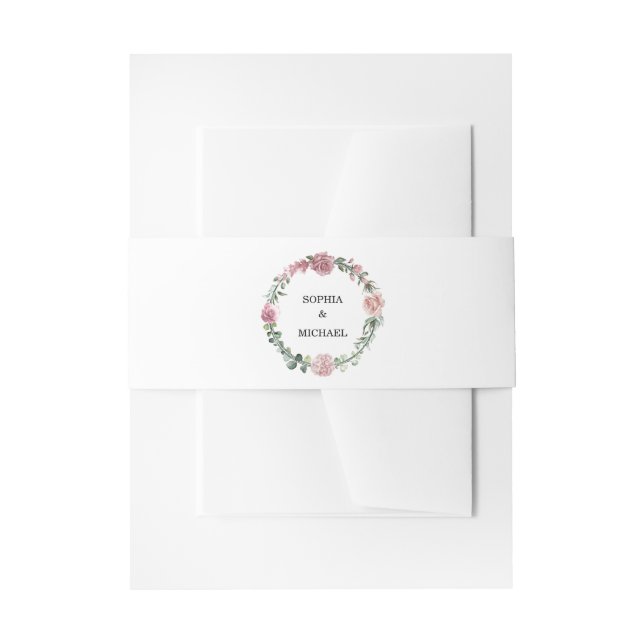 Dusty Pink Floral Wedding Invitation Belly Band (Front Example)