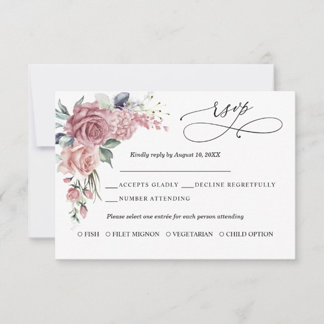 Dusty Pink Floral Wedding Response Card (Front)