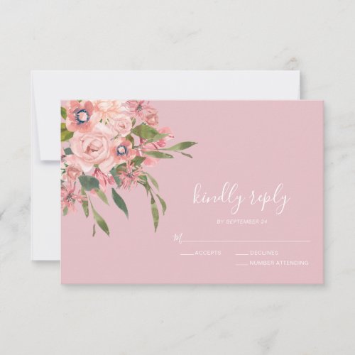 Dusty Pink Floral Wedding Save the Date RSVP Card