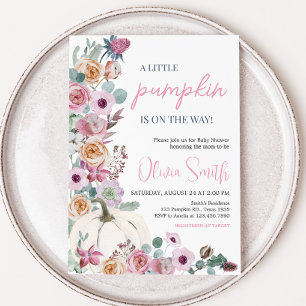 Dusty Pink Floral White Pumpkin Baby Shower Invitation