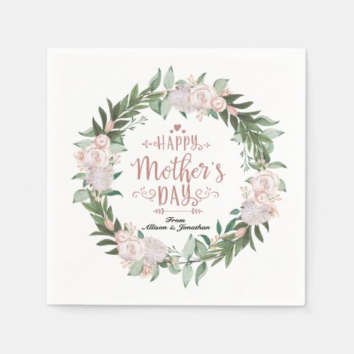 Dusty Pink Floral Wreath Happy Mothers Day Napkins