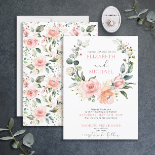 Dusty Pink Floral Wreath Spring Summer Wedding Invitation