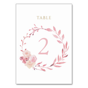 dusty pink floral wreath table number sign