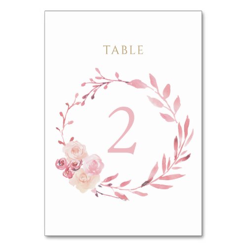 dusty pink floral wreath  table number sign