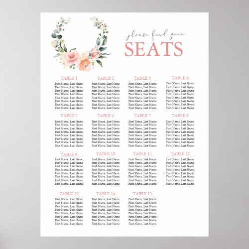 Dusty Pink Floral Wreath Wedding Seating Poster