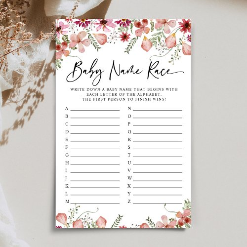 Dusty Pink Florals Baby Name Race Baby Shower Game