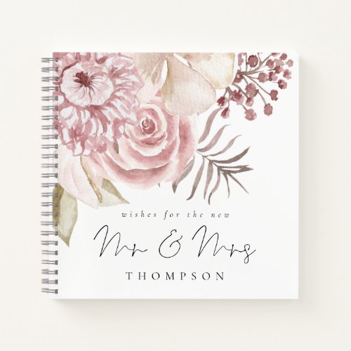 Dusty Pink Florals New Mr Mrs Wedding Guest Book