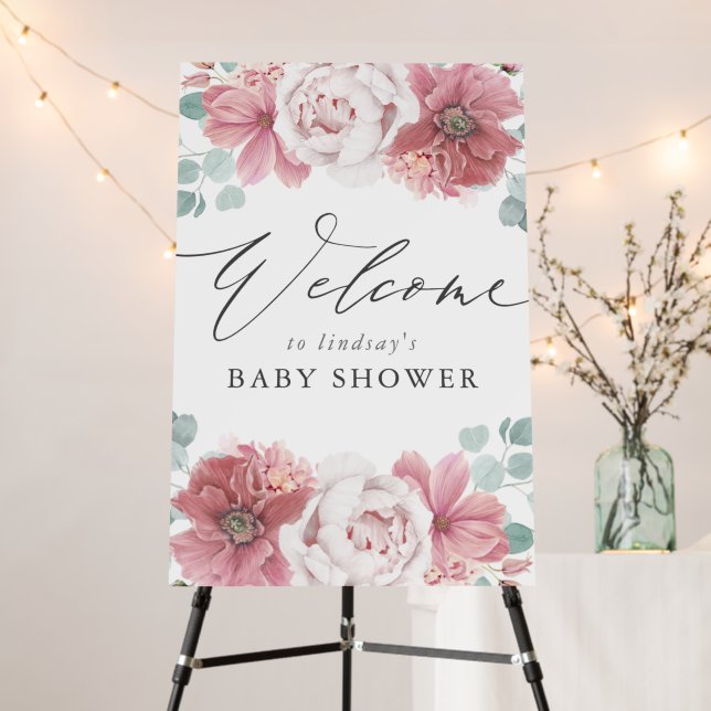 Dusty Pink Flowers Botanical Elegant Baby Shower Foam Board (In Situ (Stand))