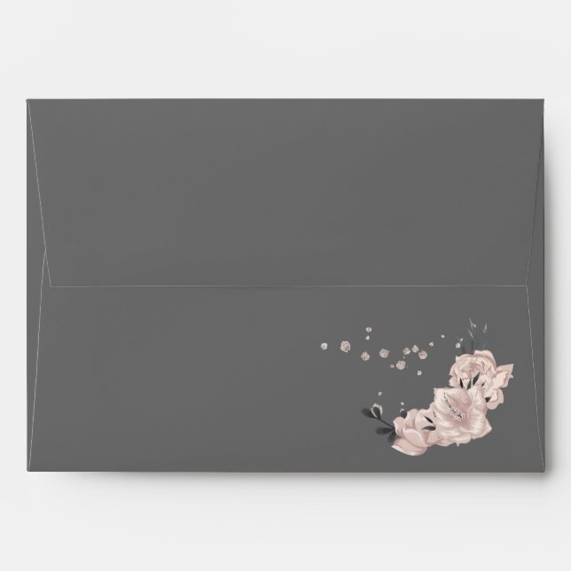 dusty pink flowers dark grey wedding envelope (Back (Top Flap))