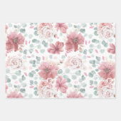 Dusty Pink Flowers Elegant Botanical Pattern Wrapping Paper Sheets (Front 3)
