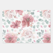 Dusty Pink Flowers Elegant Botanical Pattern Wrapping Paper Sheets (Front)