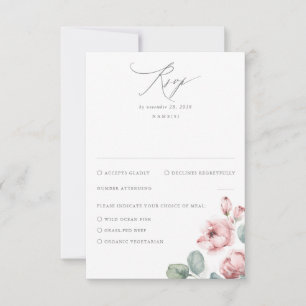 Dusty Pink Flowers Elegant Dreamy Wedding RSVP Card