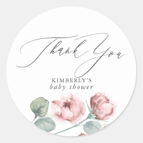 Dusty Pink Flowers Elegant Party Shower Thank You Classic Round Sticker