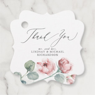 Dusty Pink Flowers Elegant Wedding Thank You Favor Tags