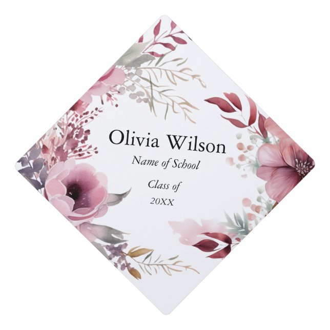 Dusty Pink Flowers Graduation Cap Topper (Front)