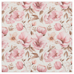 Dusty Pink Flowers on White Fabric