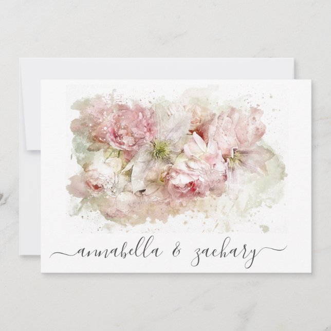 *~*Dusty Pink Flowers RSVP QR AR26 Floral WEDDING Invitation (Front)
