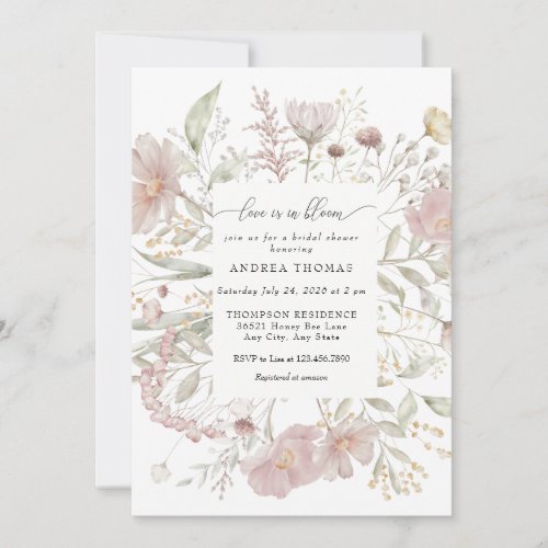 Dusty Pink Flowers  Watercolor  Bridal Shower Invitation