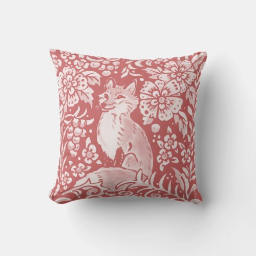 Dusty Pink Fox Animal Floral Woodland Whimsical  Throw Pillow