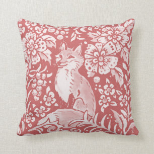 Dusty Pink Fox Animal Floral Woodland Whimsical  Throw Pillow