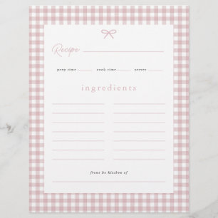 Dusty Pink Gingham Baby Shower Recipe Card Flyer