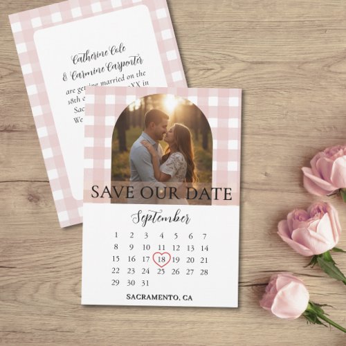 Dusty Pink Gingham Engagement Photo Arch Wedding  Save The Date