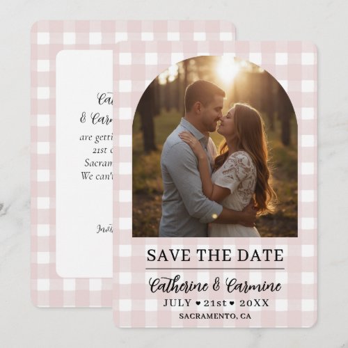 Dusty Pink Gingham Engagement Photo Arch Wedding  Save The Date