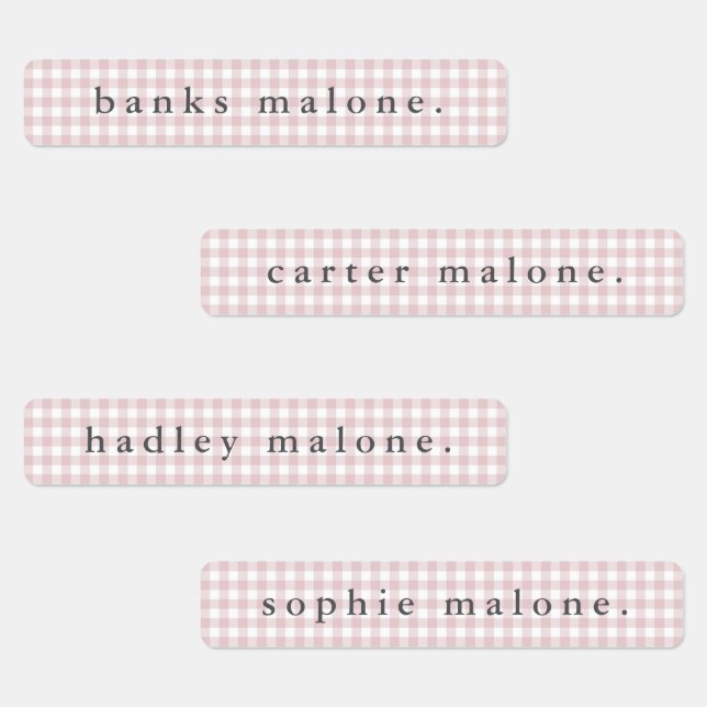 Dusty Pink Gingham Waterproof Name Labels (Group)