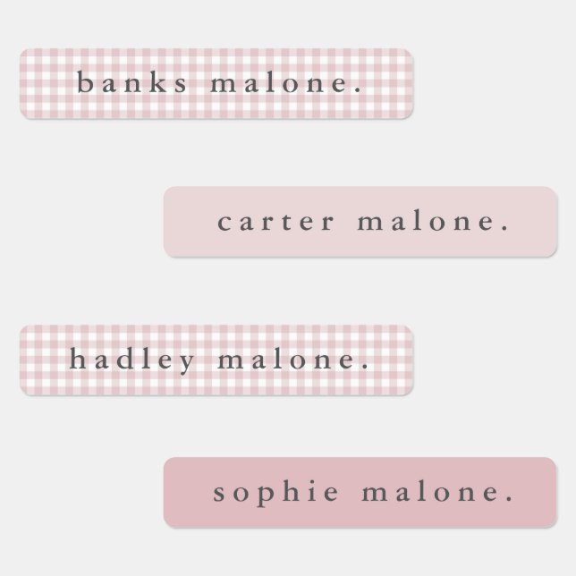 Dusty Pink Gingham Waterproof Name Labels (Group)