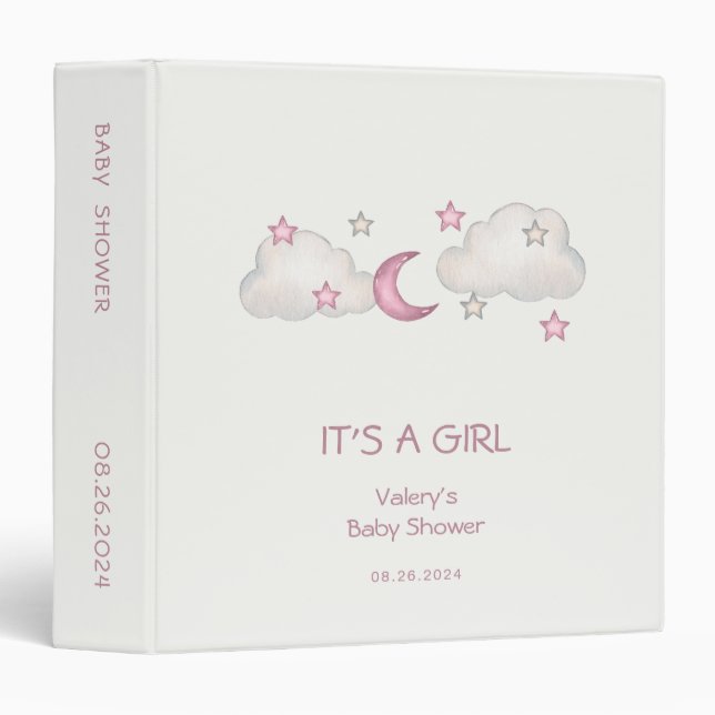 Dusty Pink Girl Baby Shower Albums 3 Ring Binder (Front/Spine)