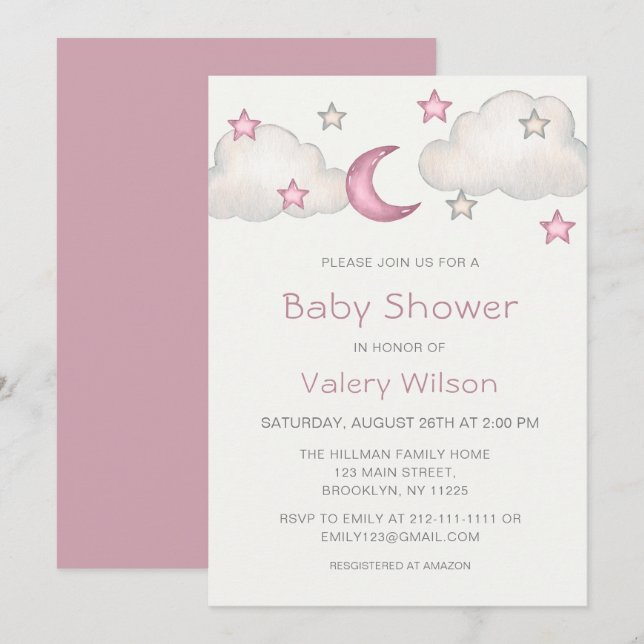 Dusty Pink Girl Baby Shower Invitation (Front/Back)