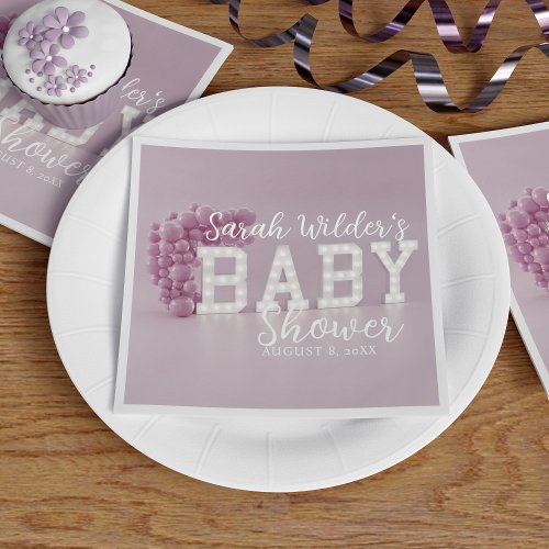 Dusty Pink Girl Balloon Arch Baby Shower Napkins