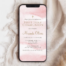 Dusty Pink Girl First Communion Mobile Invite