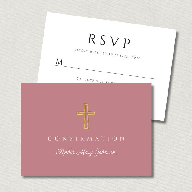 Dusty Pink Girl Religious Cross Confirmation RSVP Card (Dusty Pink Girl Religious Cross Confirmation RSVP Card)