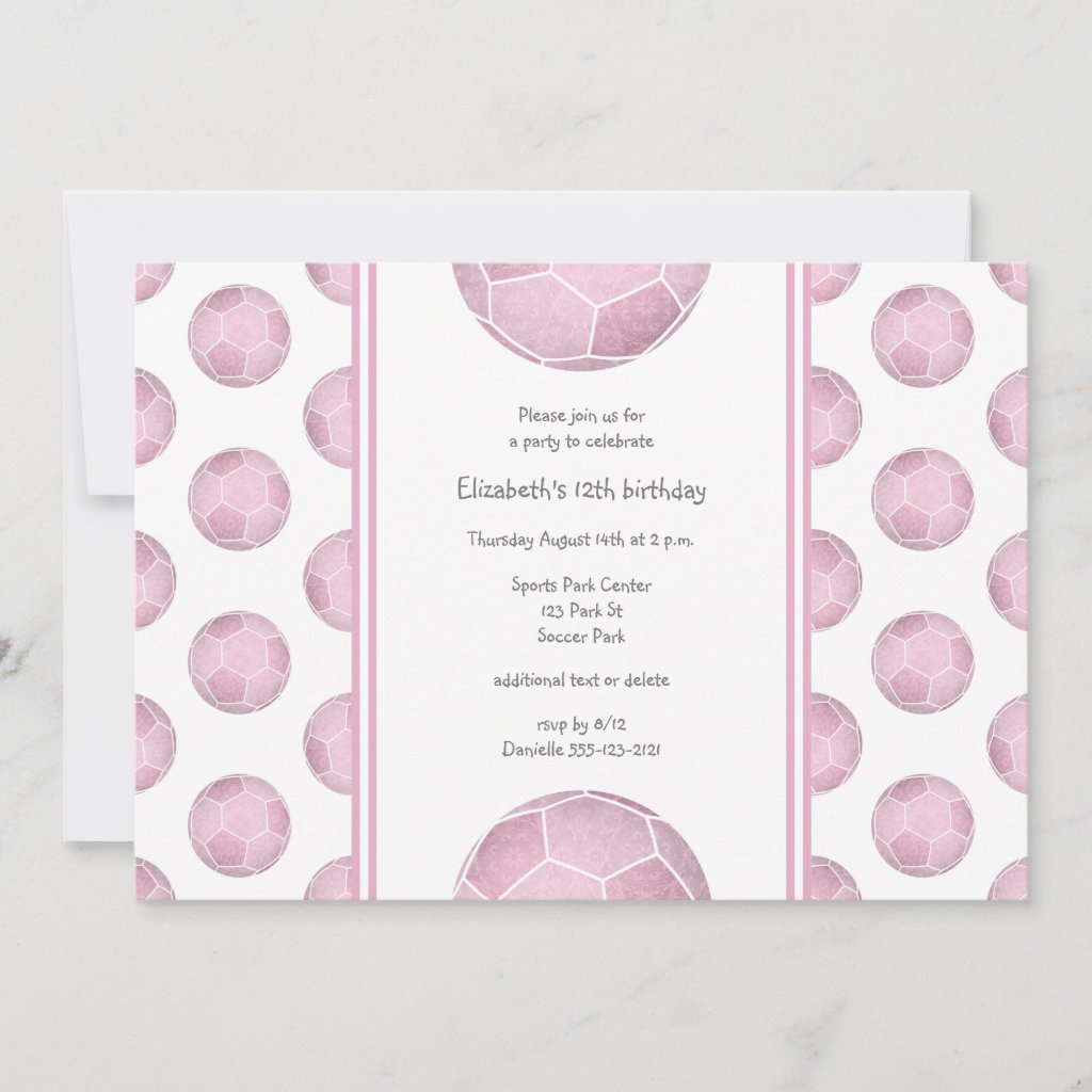 dusty pink girls soccer birthday or team party invitation