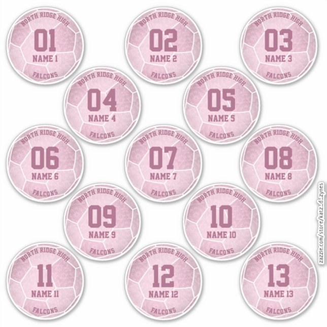 dusty pink girly soccer birthday party favors sticker (Front)