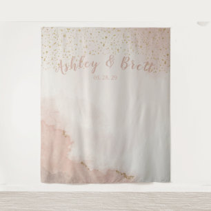 Dusty Pink Glitter Gold Wedding Photo Backdrop