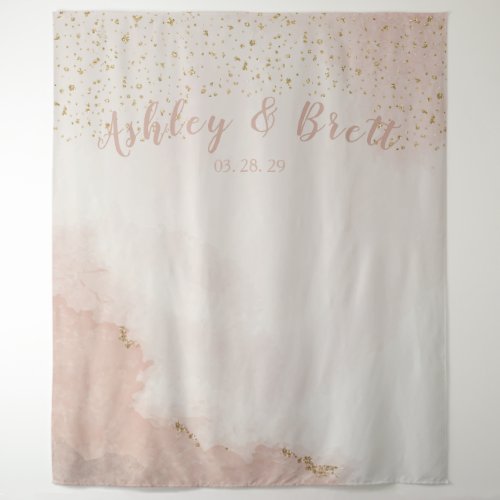 Dusty Pink Glitter Gold Wedding Photo Backdrop