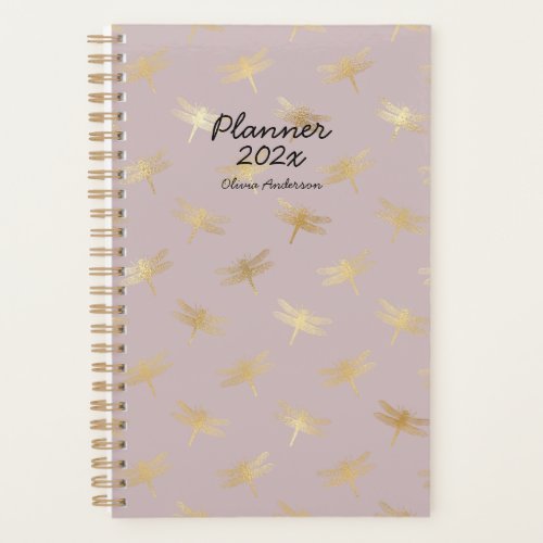 Dusty Pink Gold Dragonfly Weekly Monthly Planner