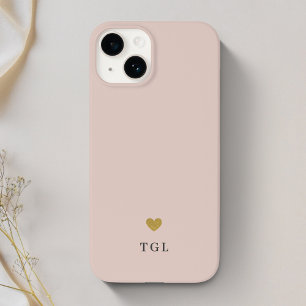 Dusty Pink Gold Heart Monogram Case-Mate iPhone 14 Case