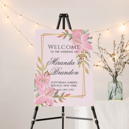 Dusty Pink gold Paint Floral Wedding Welcome Sign 