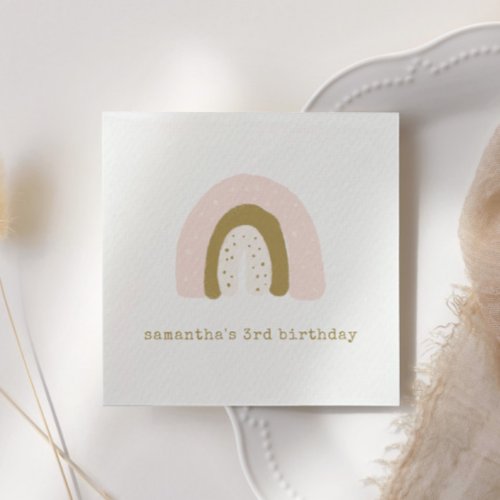 Dusty Pink Gold Pastel Rainbow Birthday Party Napkins