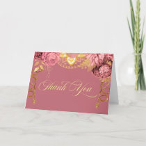 Dusty Pink & Gold Roses Elegant Charro Western Thank You Card