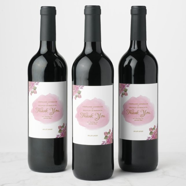 Dusty Pink Gold Typography Elegant Modern Wedding Wine Label (Bottles)