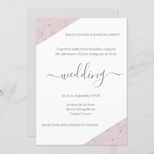 Dusty Pink Gray and White Marble Elegant Wedding Invitation