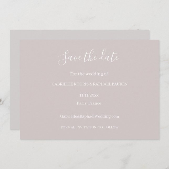 Dusty Pink Gray and White Save The Date Wedding Invitation (Front/Back)
