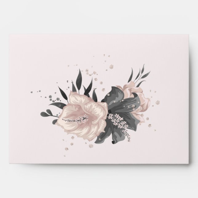 dusty pink gray flowers soft pink wedding envelope (Front)